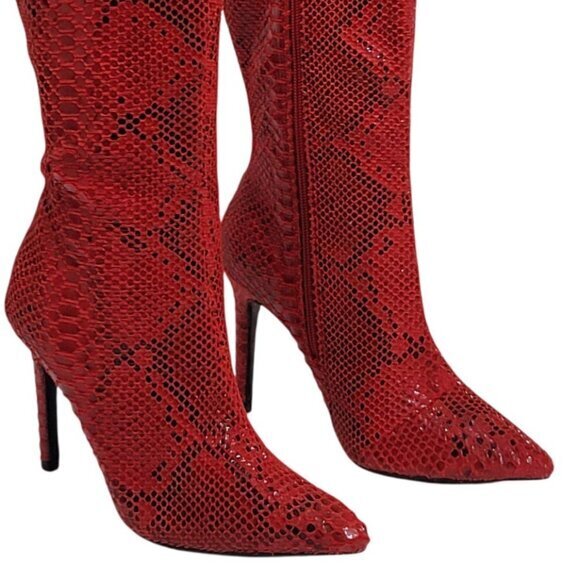 INC Red Snake Print Knee-High Stiletto Boots 5 - Picture 2 of 8